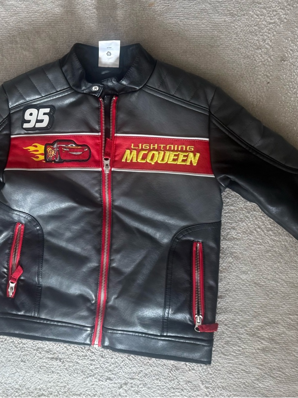 Disney Lightning McQueen Black and Red Faux-Leather Kids Jacket